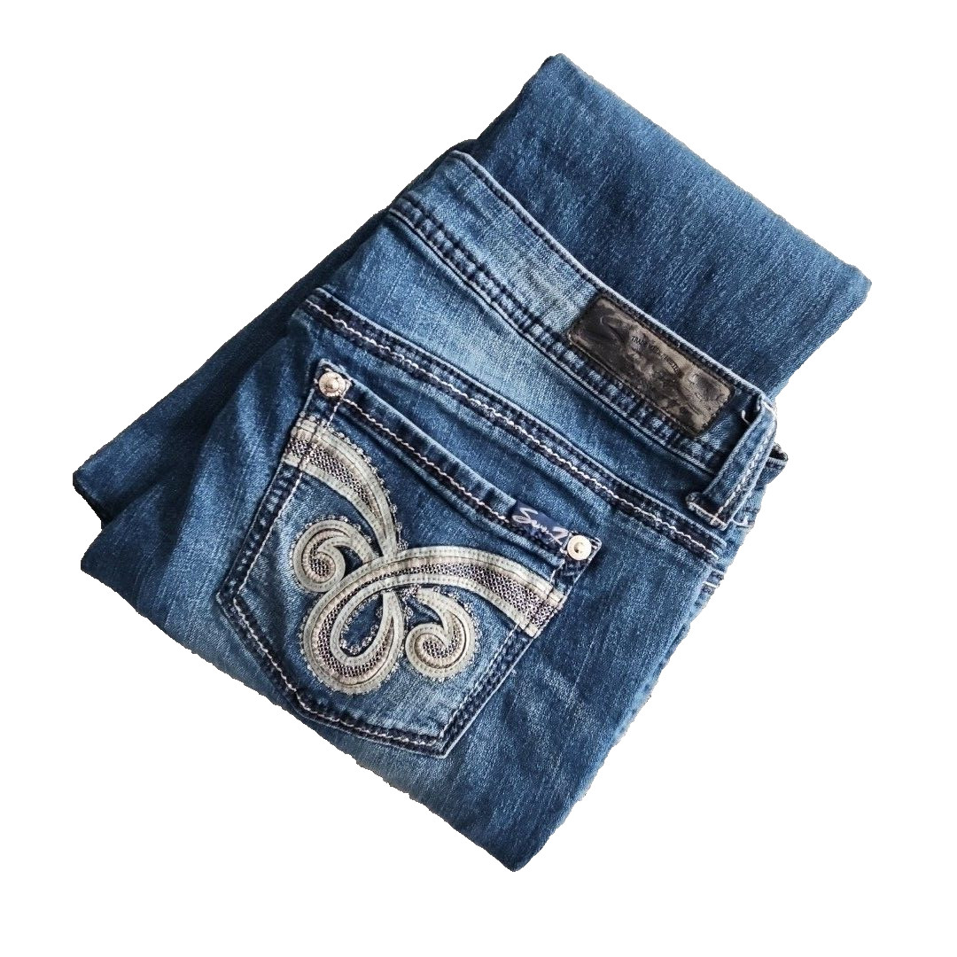 Seven7 Jeans Women’s Size 14 (32×26) Blue Slim Boot Embroidered Pockets