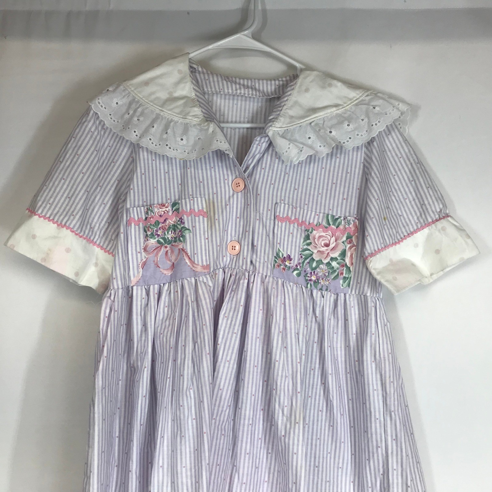 Homemade Kids Girls Vintage Pastel Striped Floral Dress
