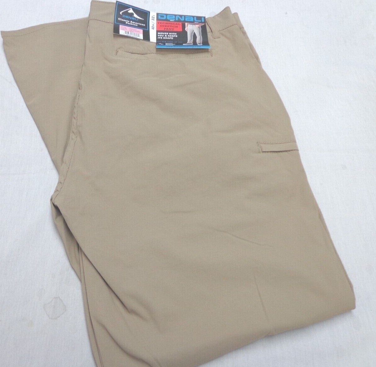 DENALI Delta Khaki Technical Stretch Pants -Side Zipper Media Pocket NWT 40/32