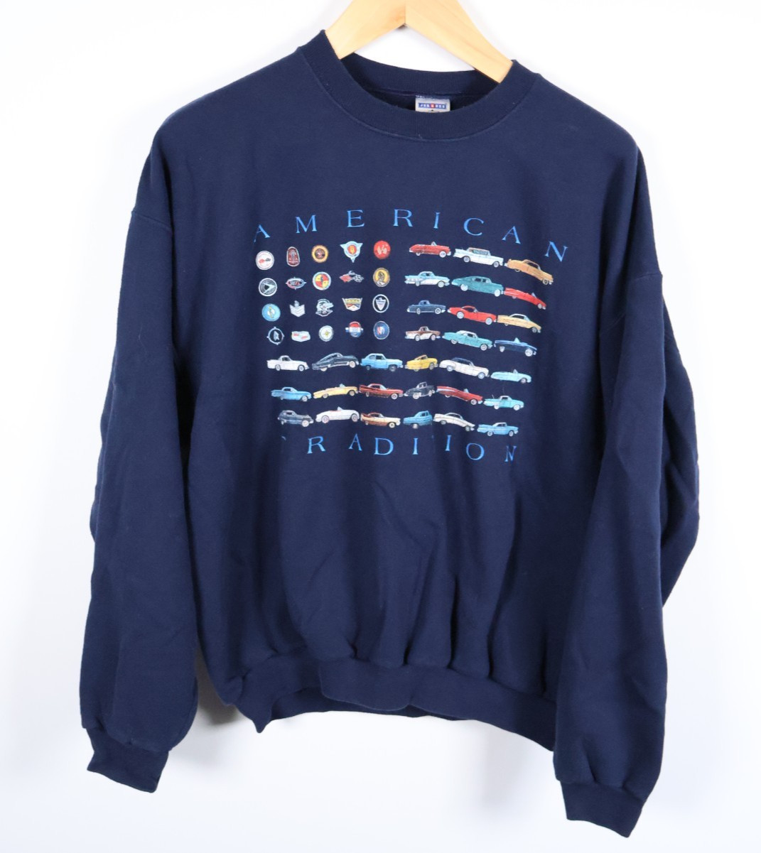 90s Classic Cars Sweatshirt Adult XL Dark Blue American Tradition Print 50/50