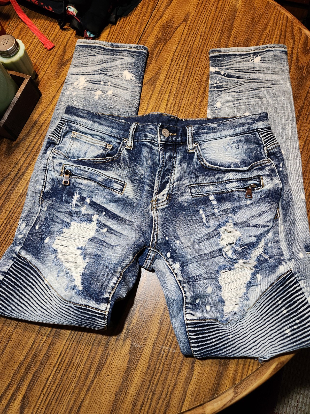 Dope Jeans Men’s Moto Destructed Button Fly Acid Wash Size 30