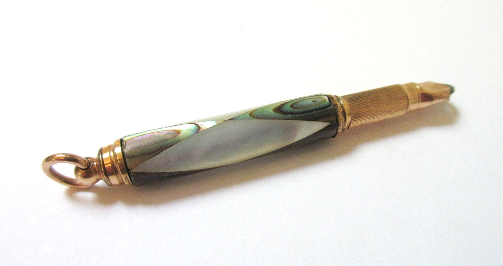 Antique Propelling Glove Button Hook Mother of Pearl Abalone