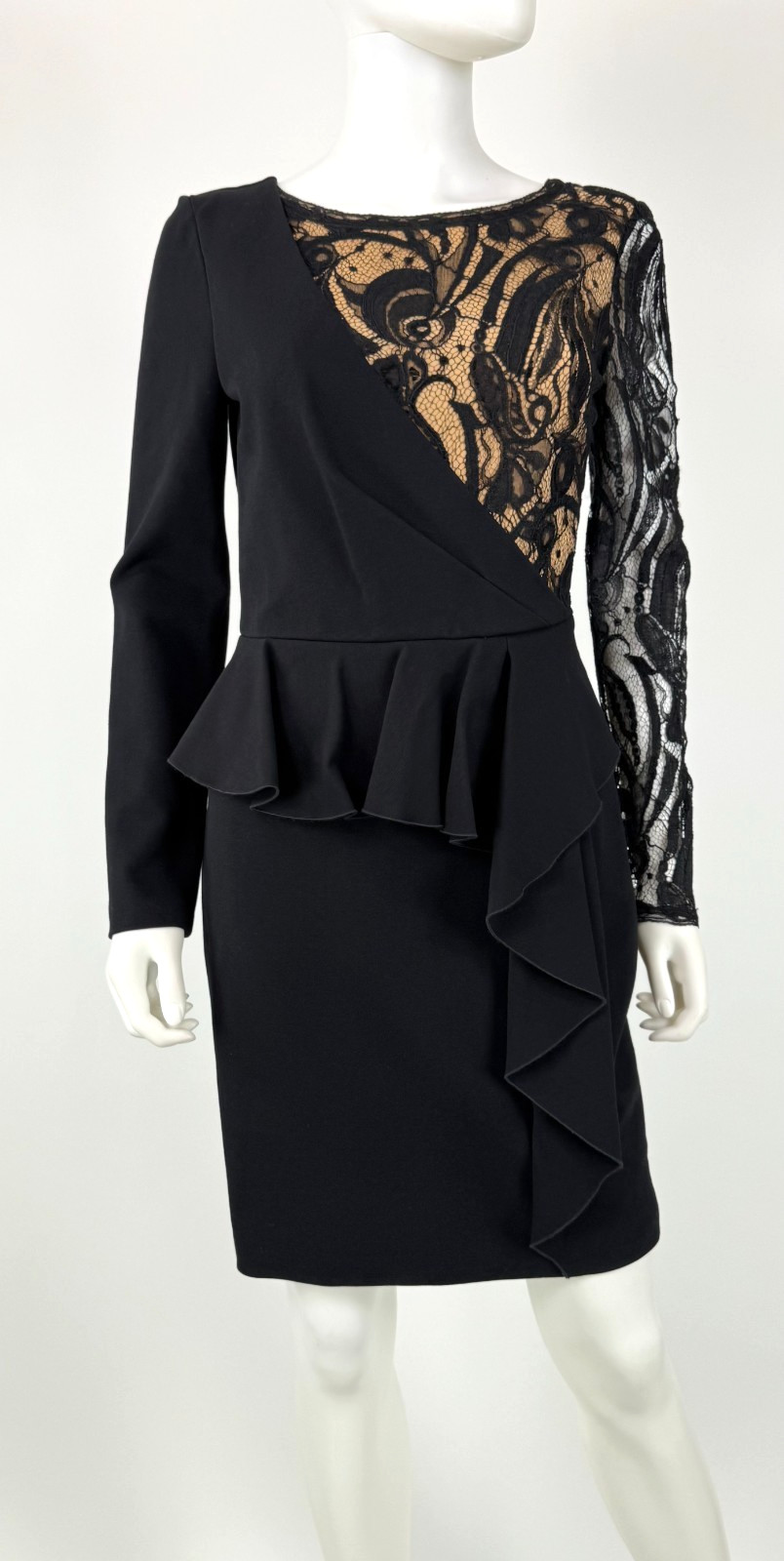 $1.7K Emilio Pucci New Black Cocktail Dress 6 US 42 IT M Peplum Lace Silk Auth