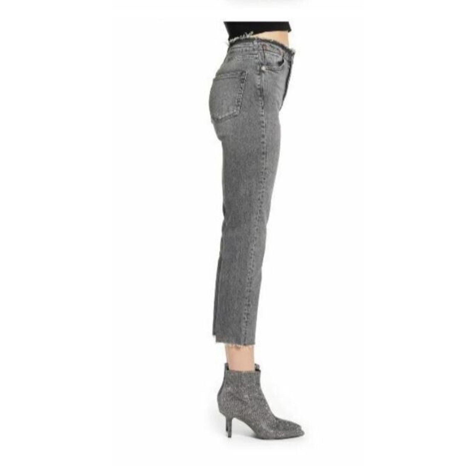 Topshop Women’s Raw Waist Straight Leg Jeans in Black Wash 28W X 32L MSRP $80