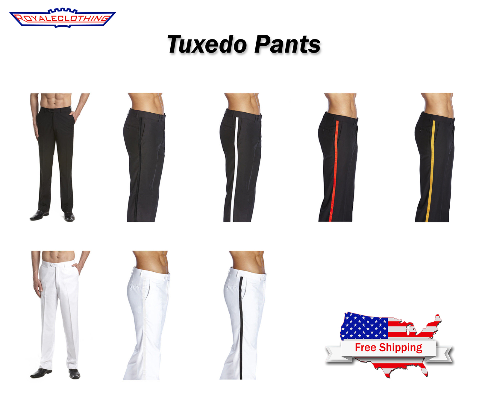 CONCITOR Men’s TUXEDO Dress Pants Flat Front Satin Band Mens Tux Pant Trousers