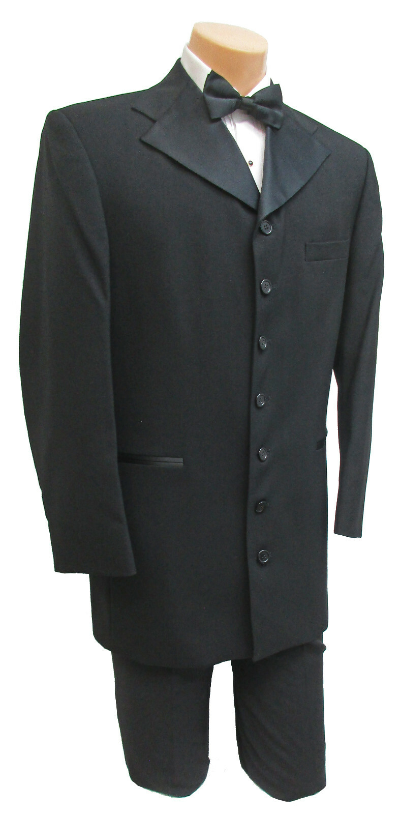 New Men’s Black Tuxedo Jacket Coat 7 Button Satin Lapel Formal Wedding Mason 40R