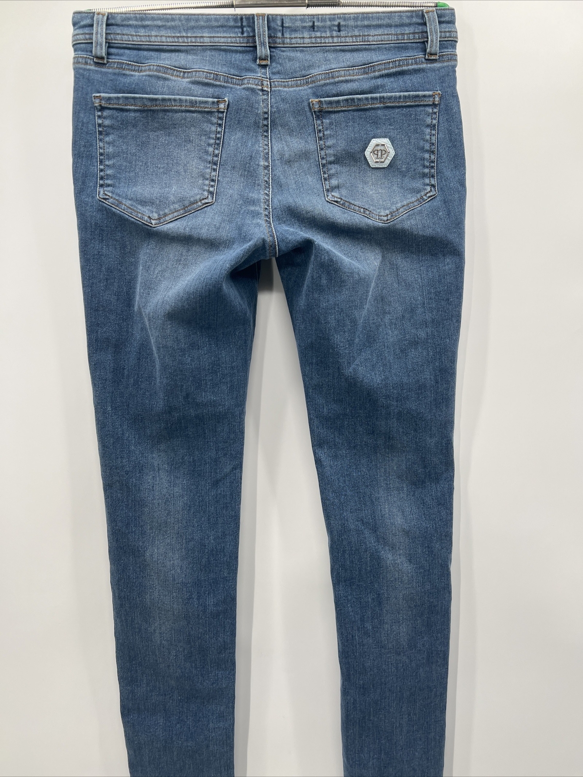 PHILIPP PLEIN ARINA Women’s Jegging Crocco Logo Blue Jeans Size 32 F18C