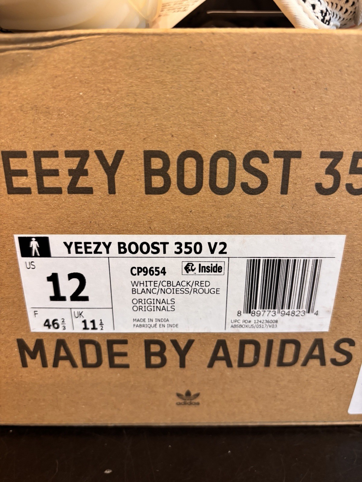 Adidas Yeezy Boost 350 V2 Zebra Size 12 Brand New CP9654 White Black Red