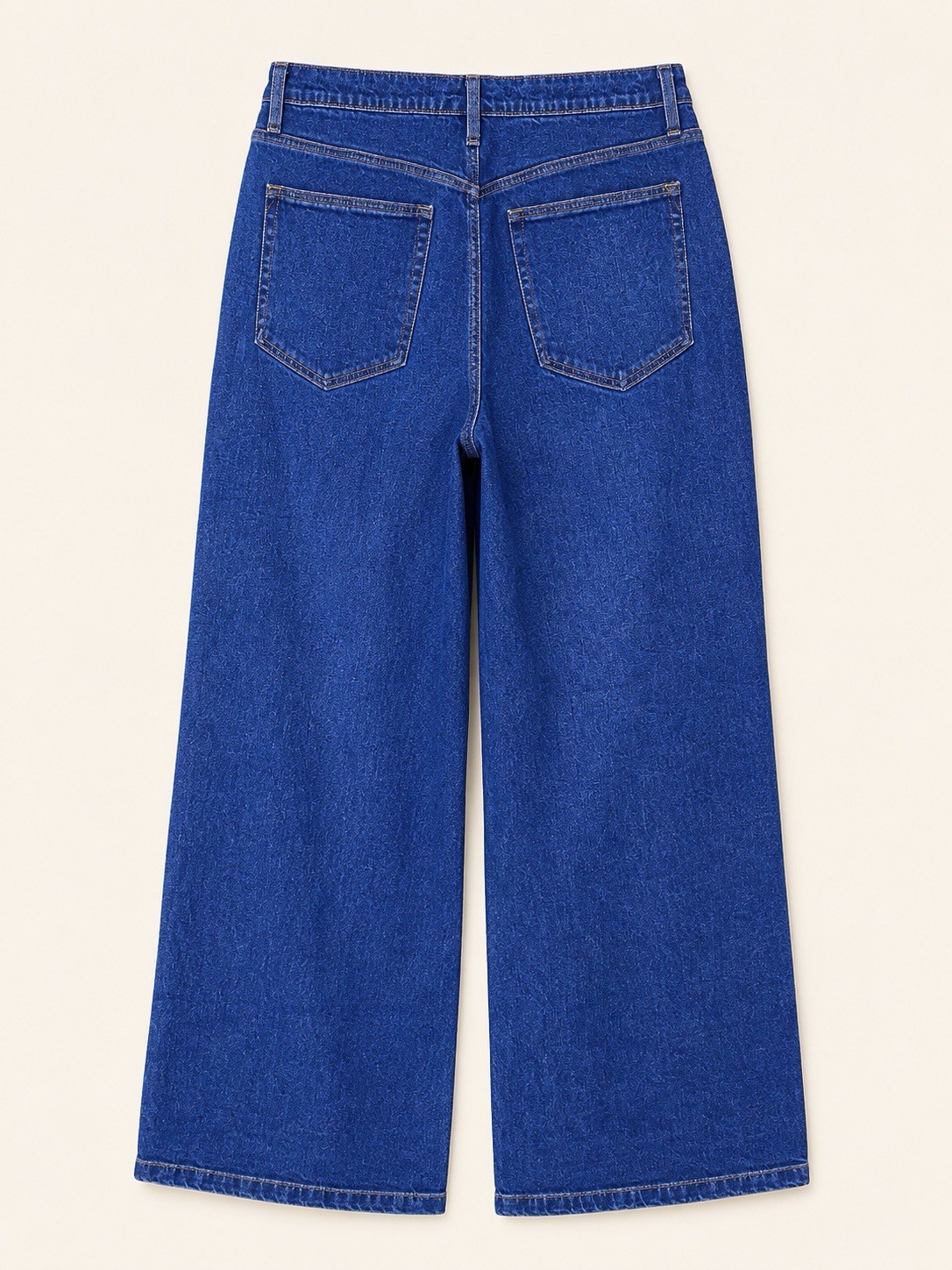Gap 12 Tall Long Denim Blue Jeans Wide Straight Leg Slash Pockets Elastic Waist