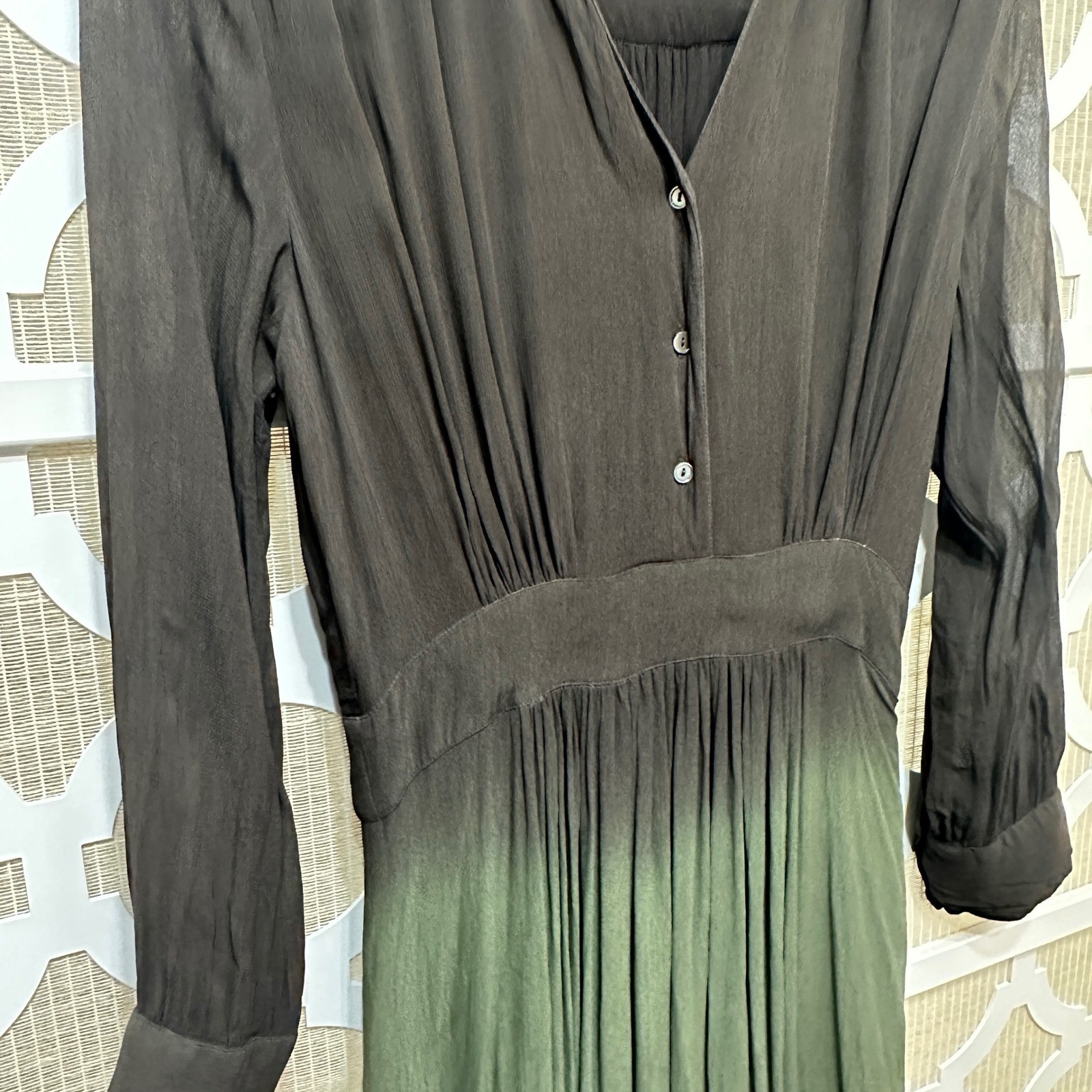 Attic and Barn Ombre Chiffon Maxi Dress Womens 42 (10) Pleated Boho Flowy *Flaw