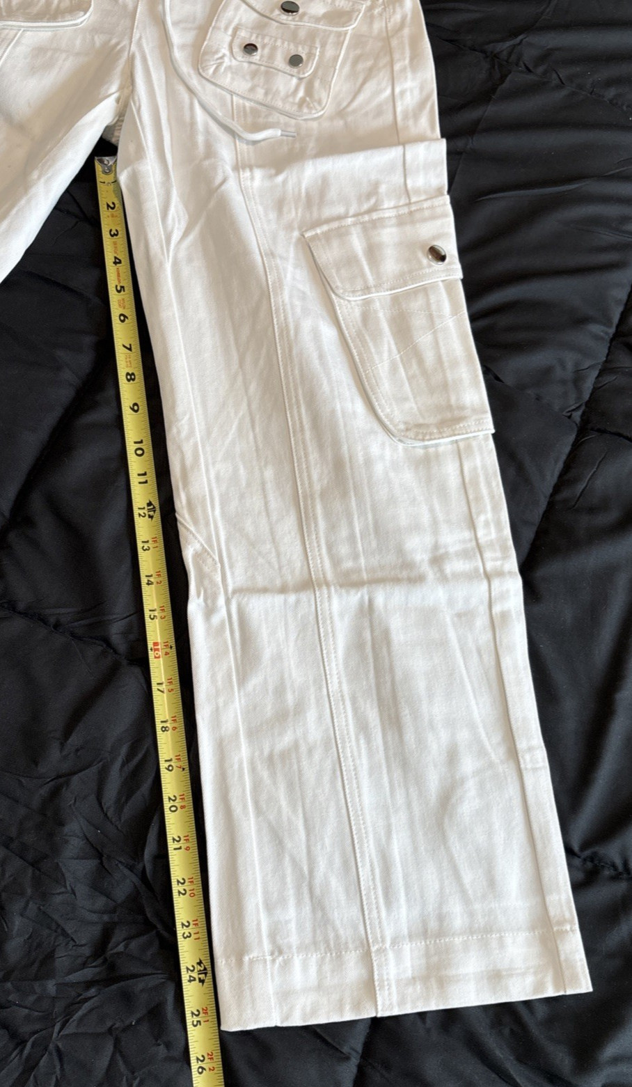 Womens XS Cargo Pants Drawstring Pockets Straight Leg Casual Pants White NWT