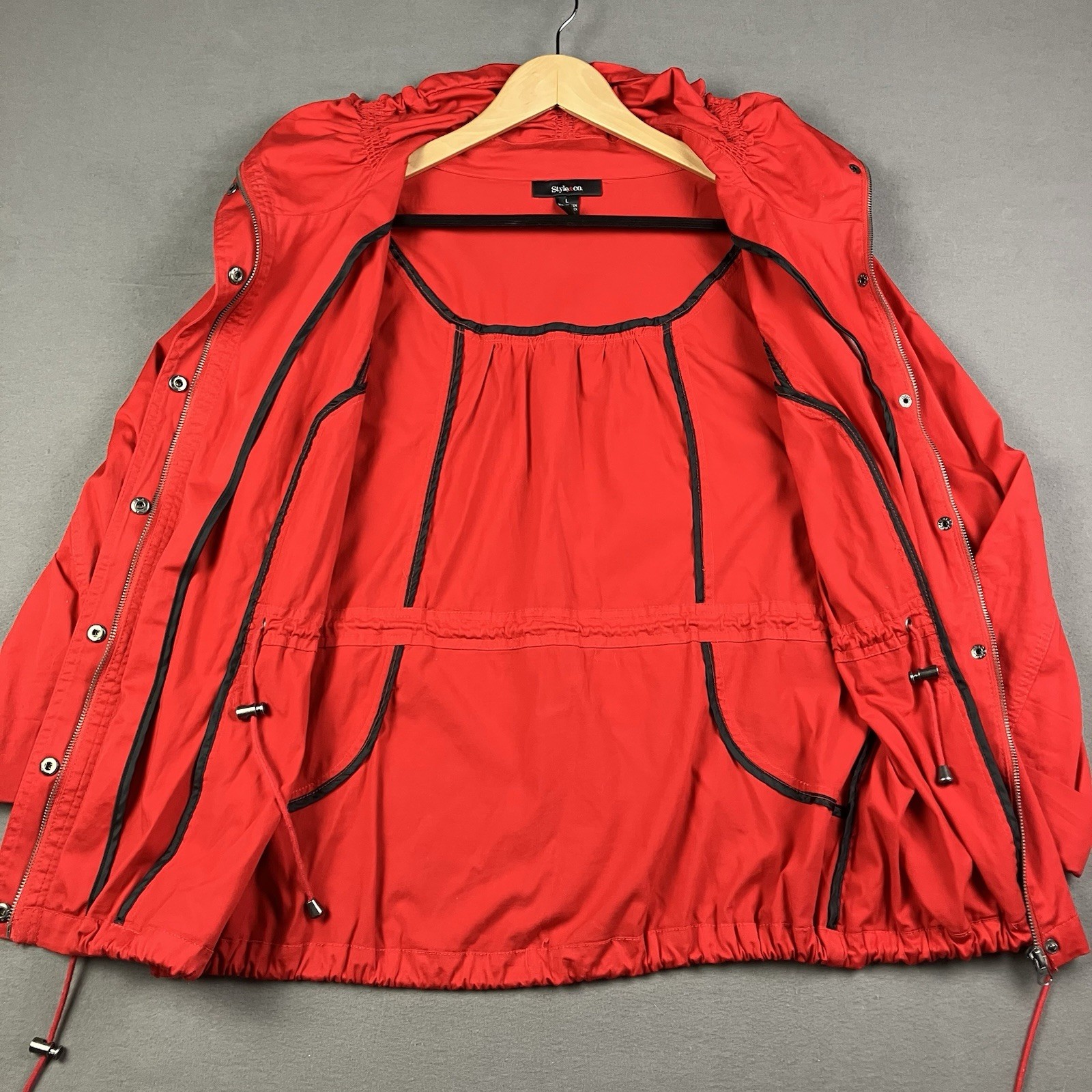 Style & Co. Women’s Size Large Red Jacket Full Zip Button Snap Outdoor Coat