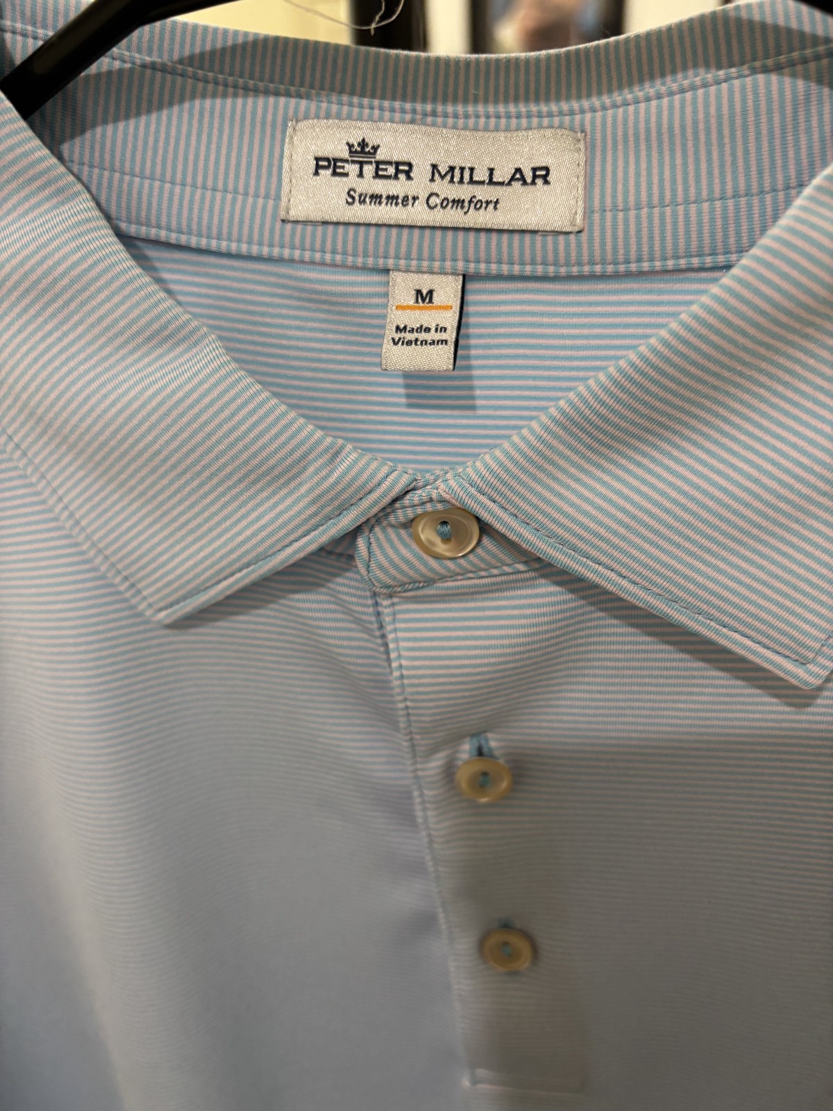 Peter Millar Summer Comfort Polo Mens Medium Ballyneal Golf Club Blue Pink Strip