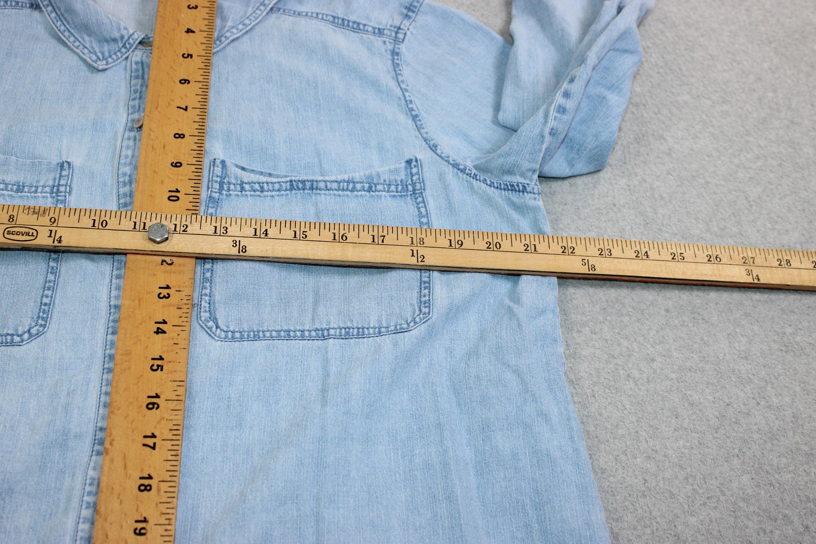 Eileen Fisher Shirt Women Large Blue Chambray Button Organic Cotton Shacket READ