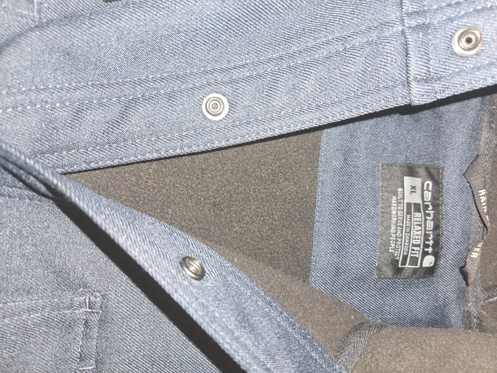 Carhartt Navy Button-Front Jacket Mens L Relaxed Fit Pockets Workwear