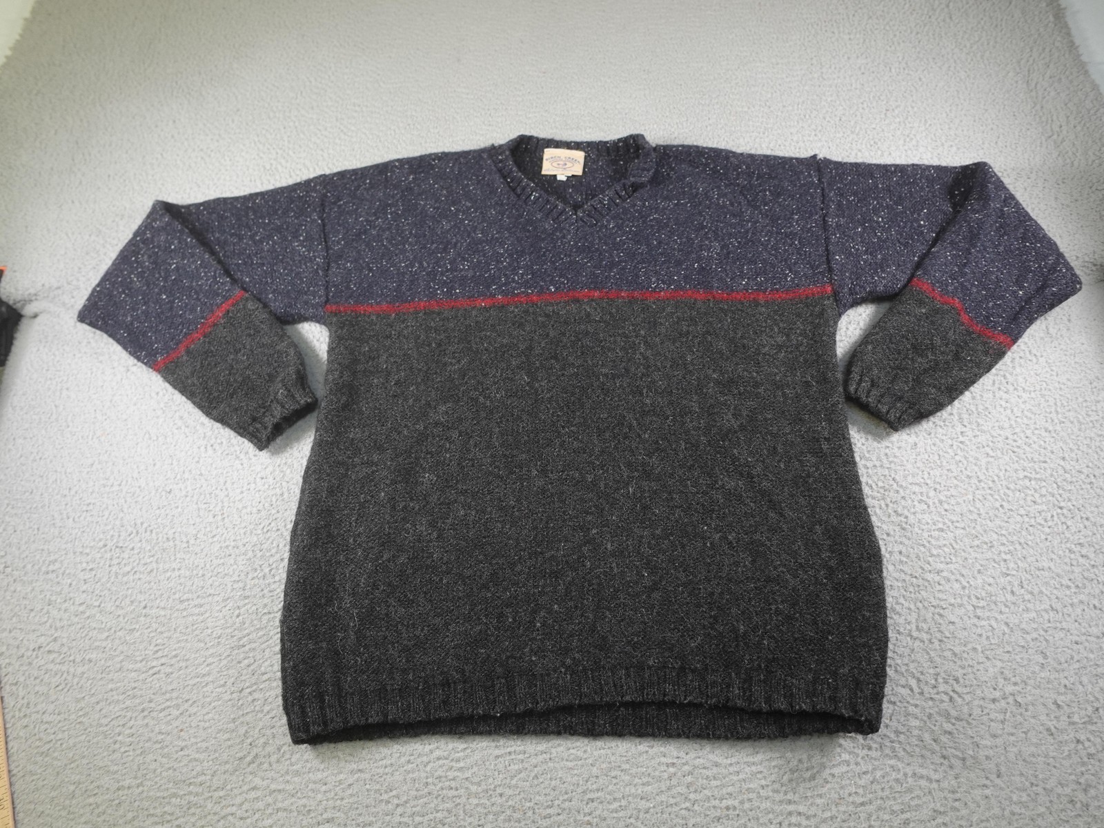 Vintage Birch Creek Sweater Mens Large Gray Fisherman Wool Blend Made USA Thick