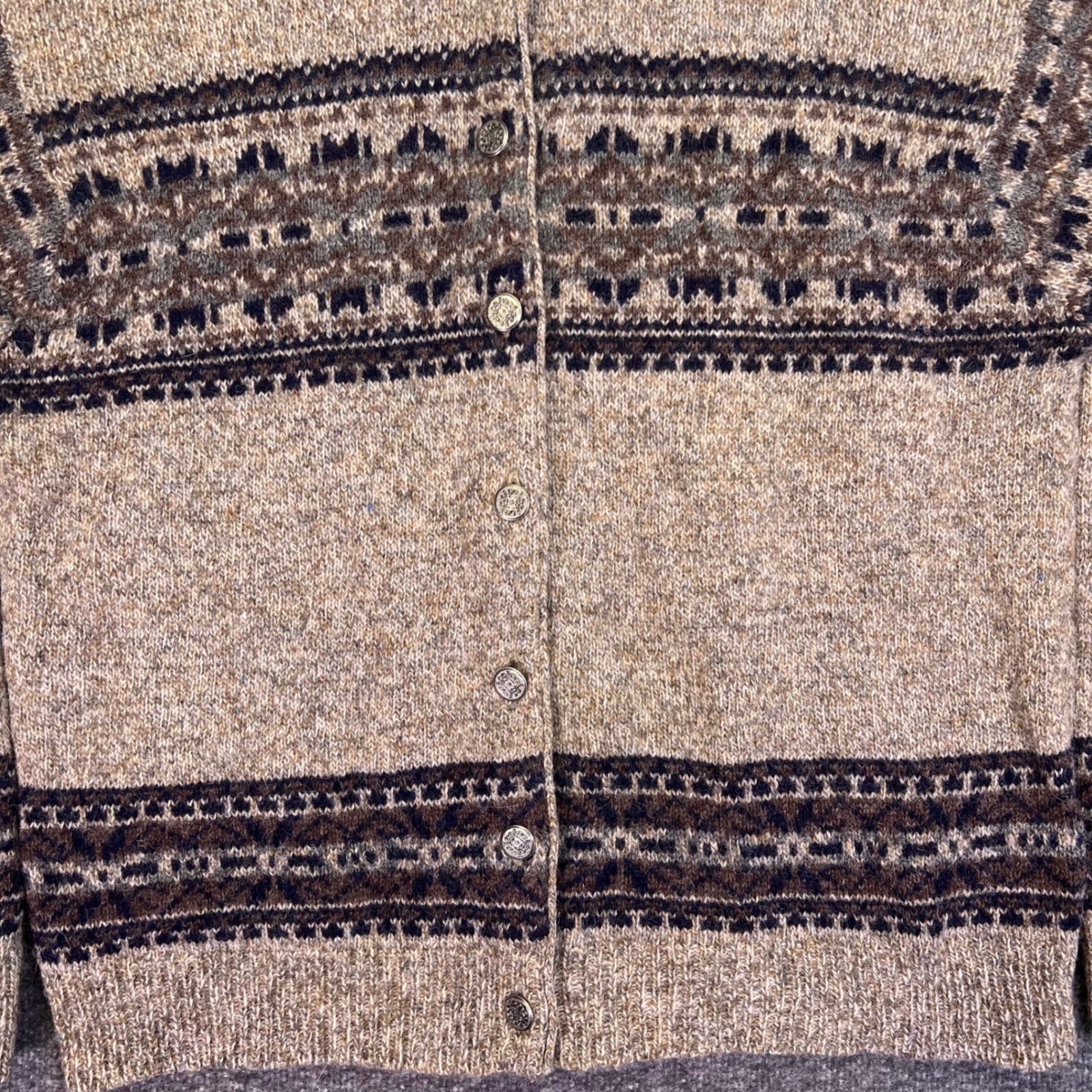 Croft & Barrow Wool Cardigan Womens Small Tan Fair Isle Button Casual Collared