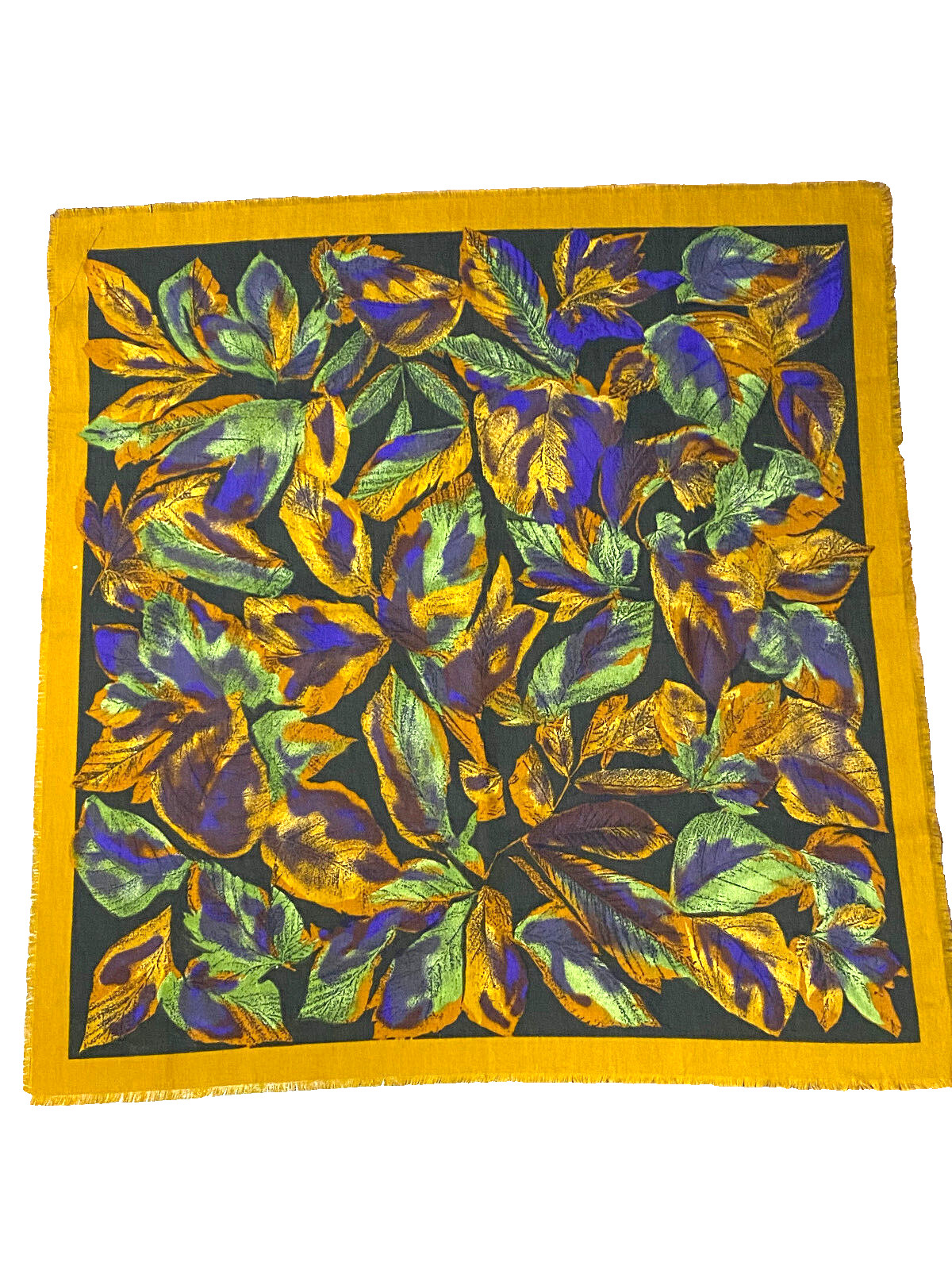 Floral Pattern Brown Blue Tan 100% Polyester 32 x 30 Square Scarf Made In Italy