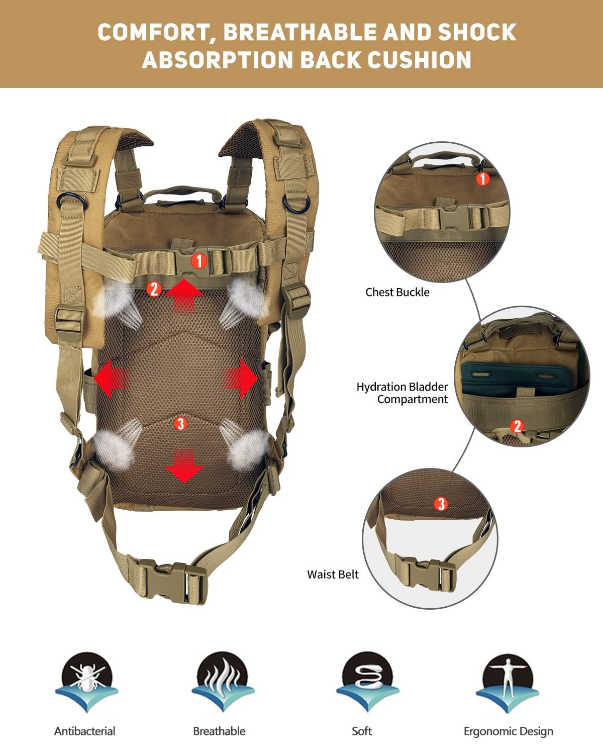 for Mens Tactical Backpack Military Backpacks 27L Small Army Survival Backpac…