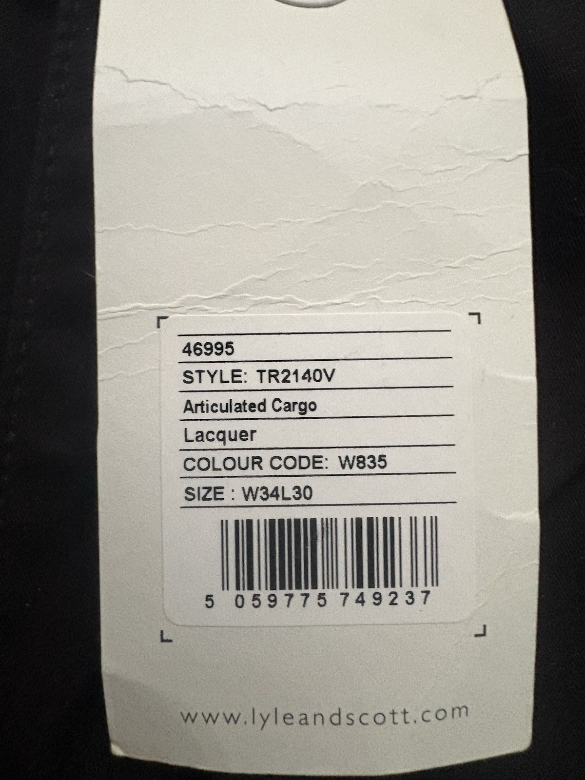 Lyle & Scott Men’s Black Relaxed Articulated Cargo Style Trousers W34 L30 BNWT