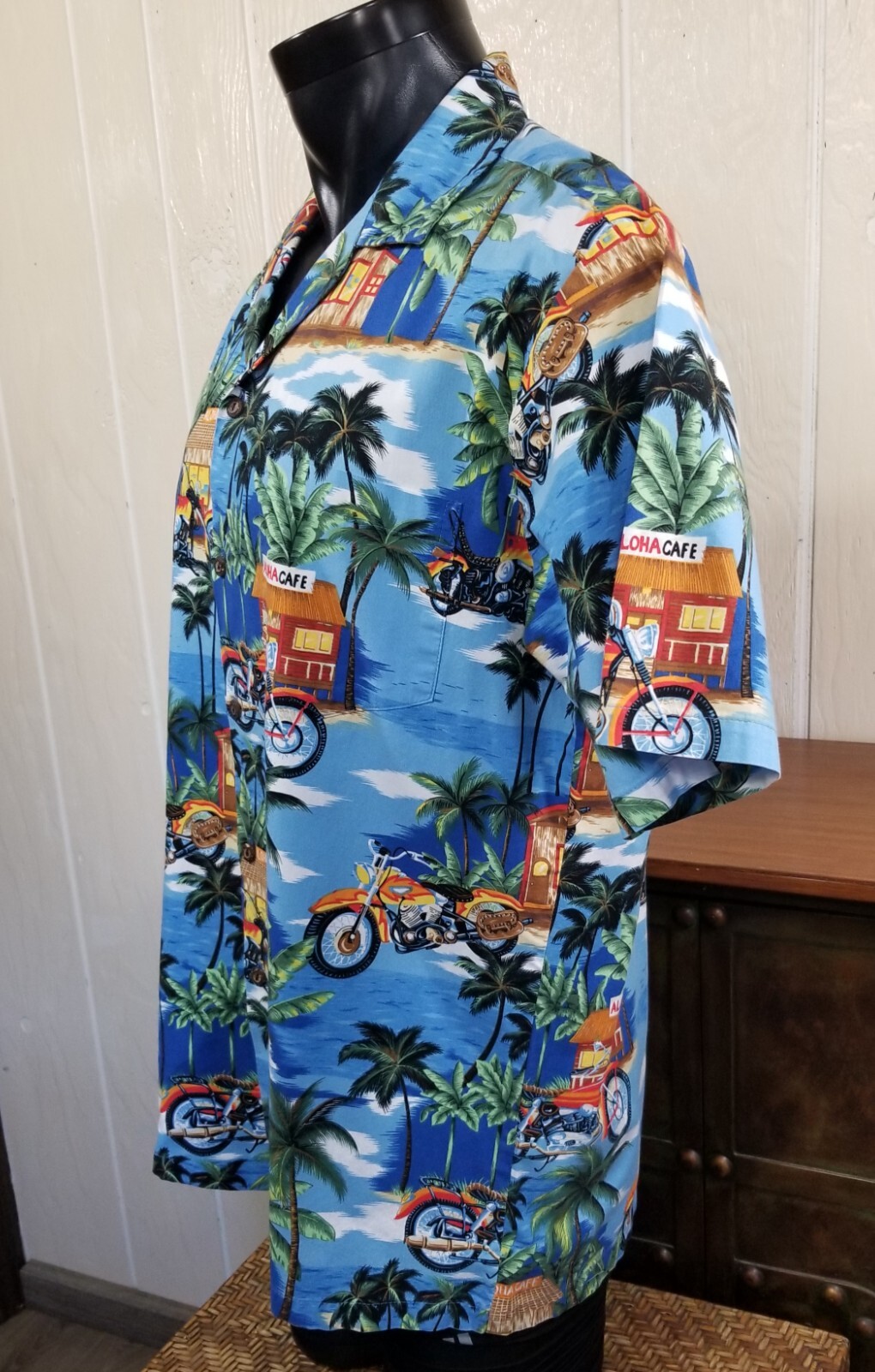 Aloha Republic Hawaiian Aloha Cafe Motorcycle Cotton Button Up Shirt Men’s Sz L