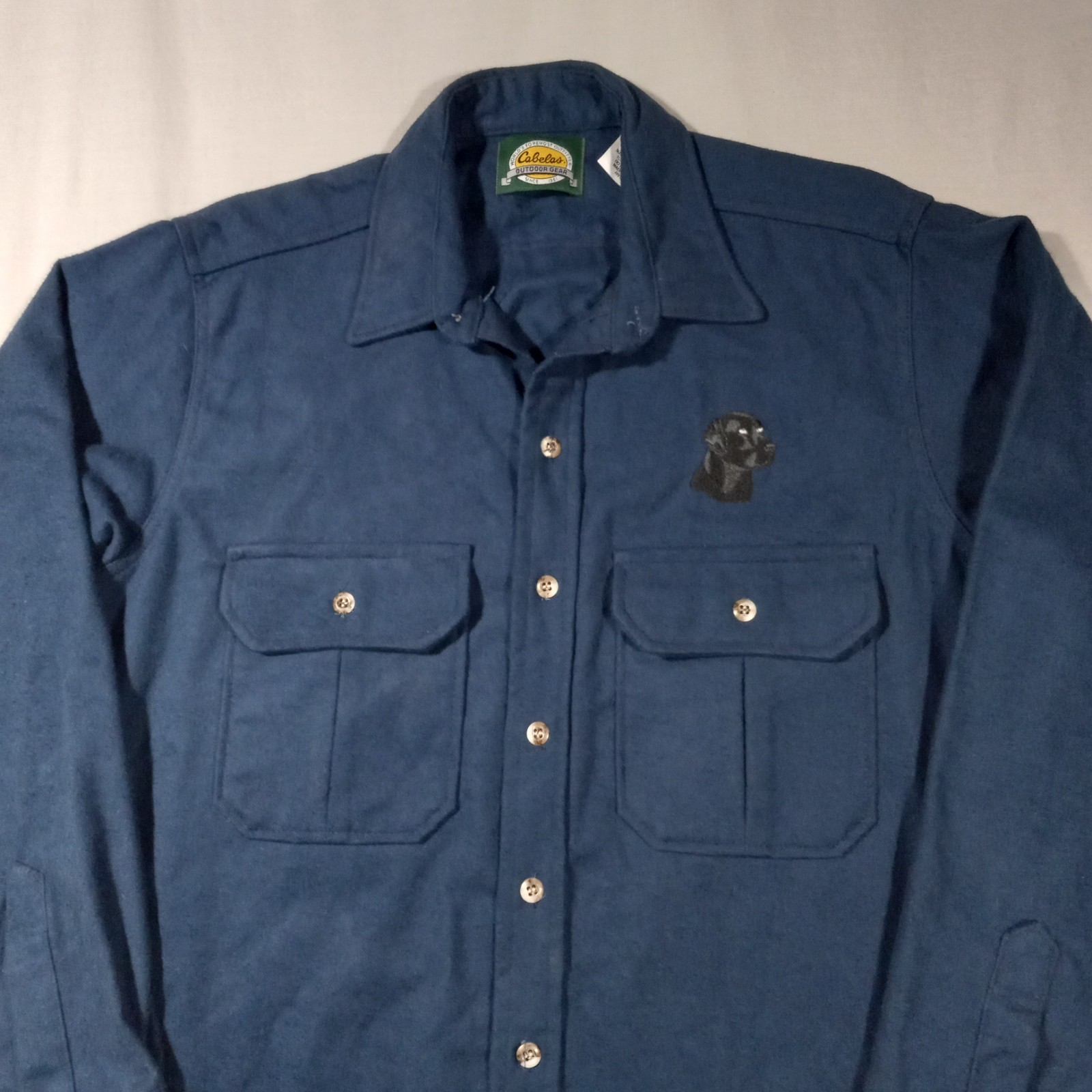 L Tall 90s Y2K Cabelas Chamois Cotton Black Lab Dog Flannel Shirt USA Vintage