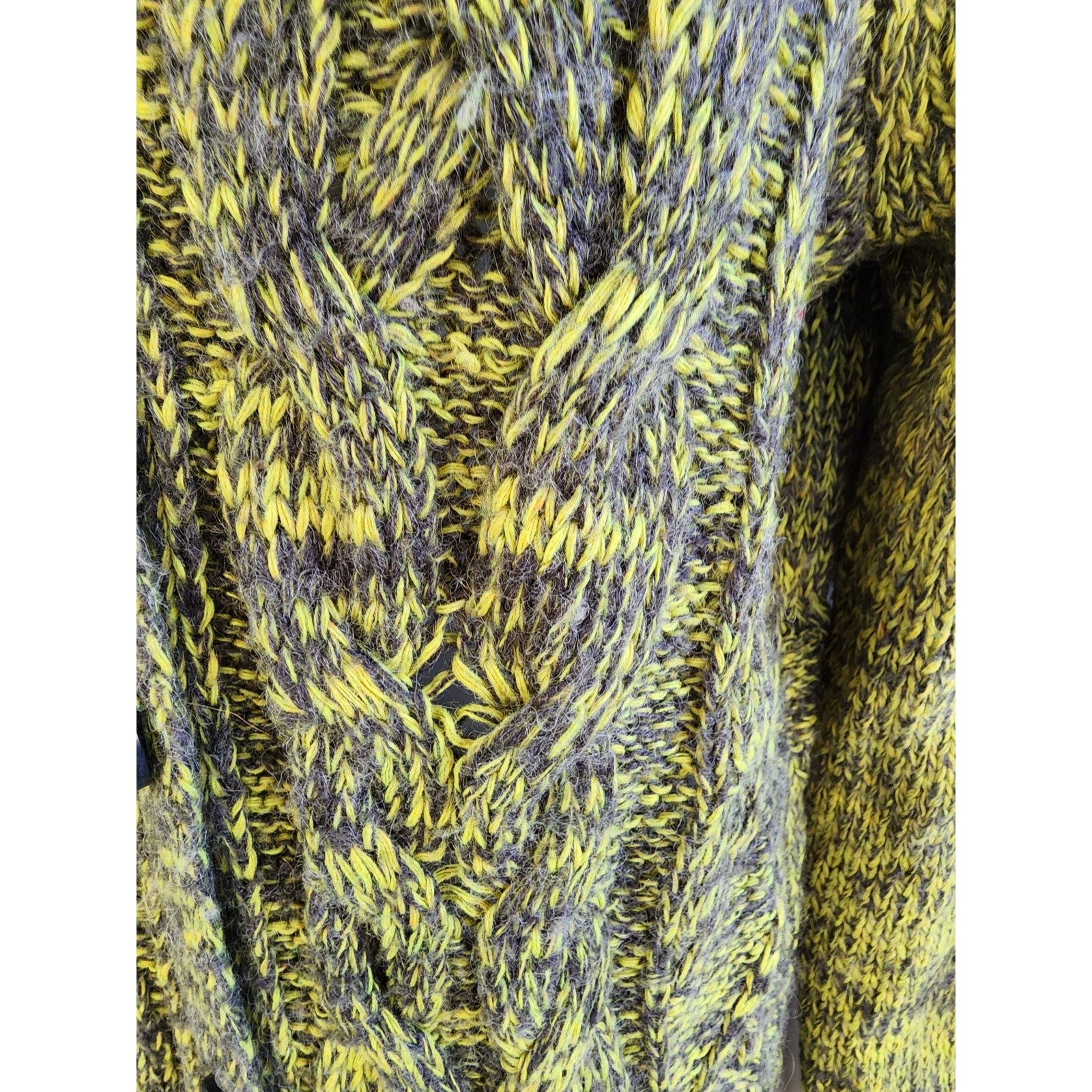 Carole Little Chunky Cable Knit Cardigan Sweater L Marled Olive Green Wool Blend