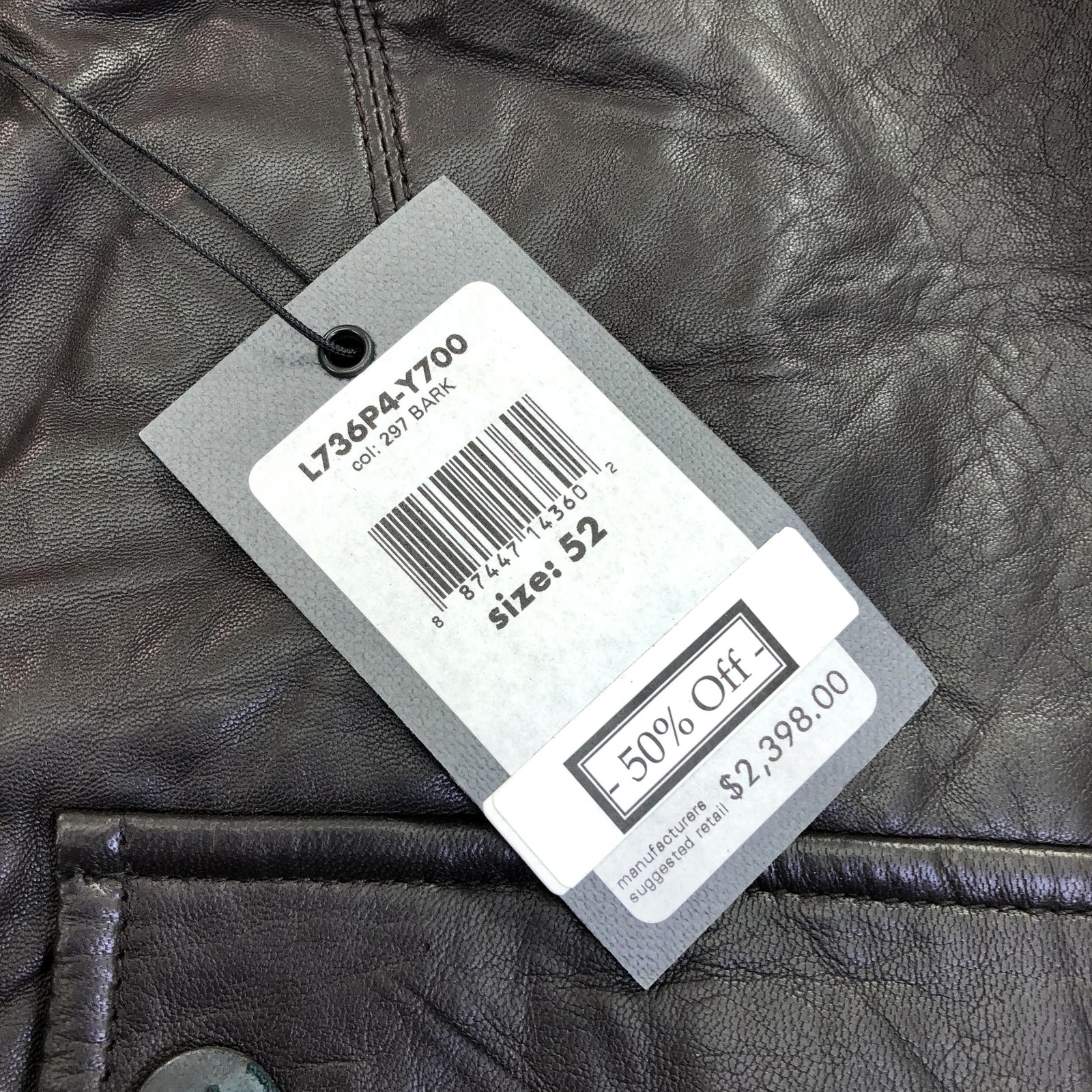 John Varvatos Jacket Mens 52 Brown Leather Military Full Zip Pockets L736P4 Y700