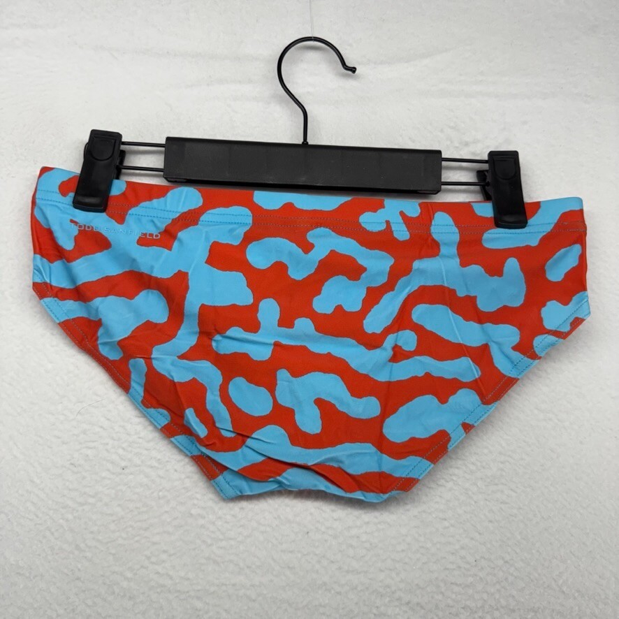 Todd Sanfield Swim Brief Men’s Small Blue Abstract Retro Swimsuit Funky Deep NEW