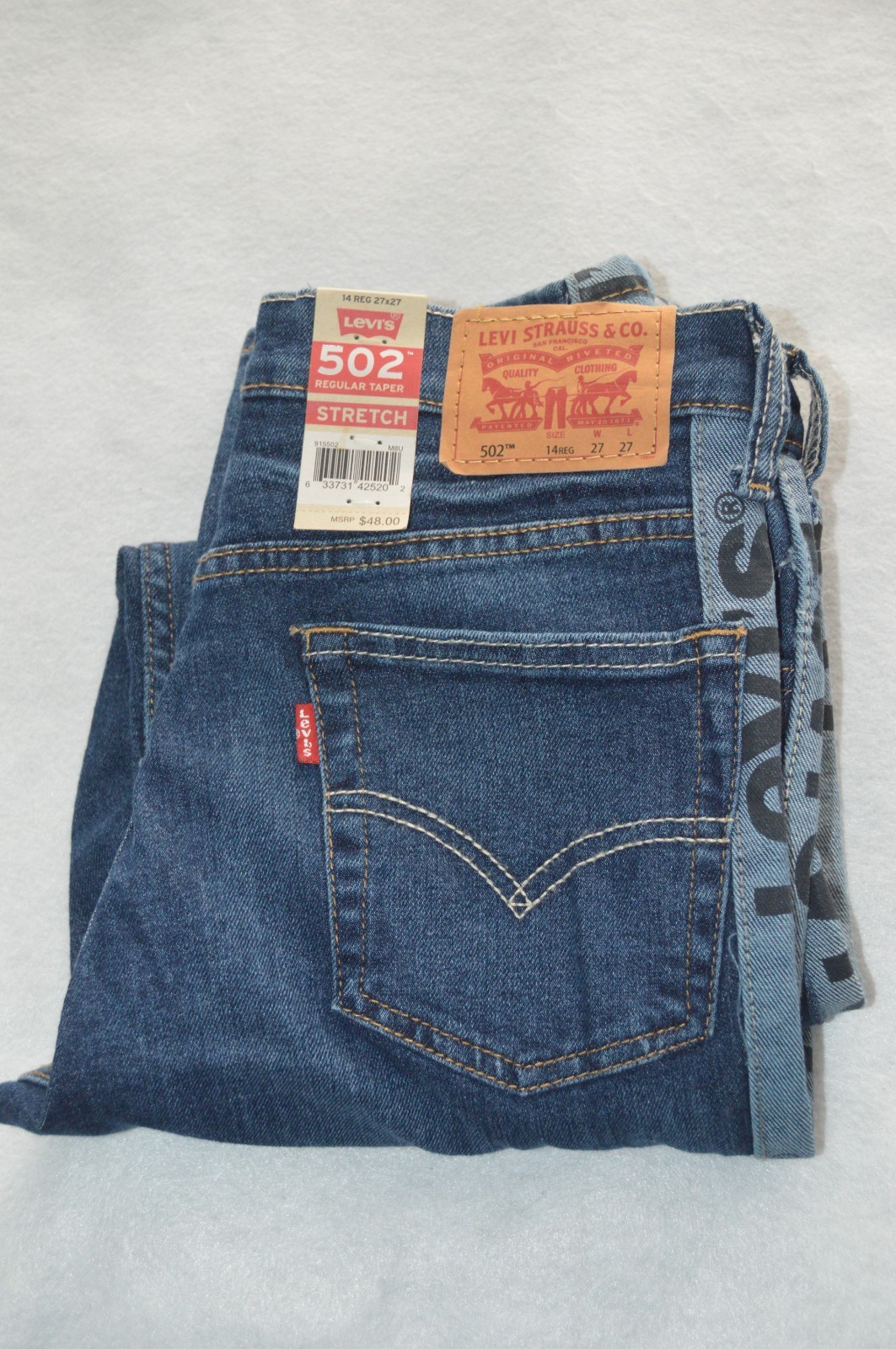 LEVI’S 502 Regular Taper Vertical Stretch YOUTH Size 14 Reg 27×27 NWT
