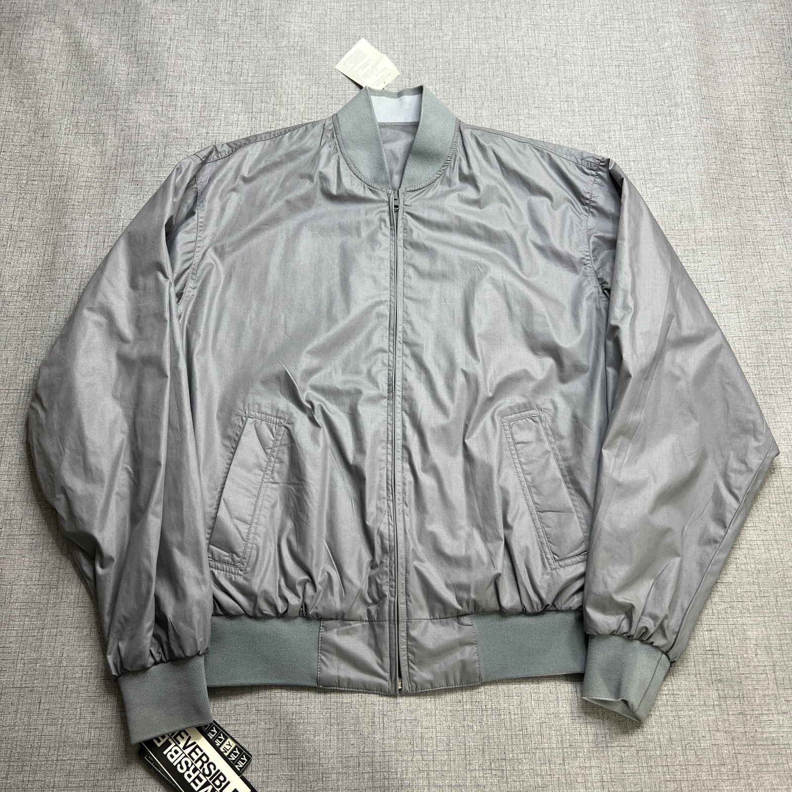 Members Only Reversible Bomber Jacket Mens LT Gray Ribbed Hem & Cuff Full Zip