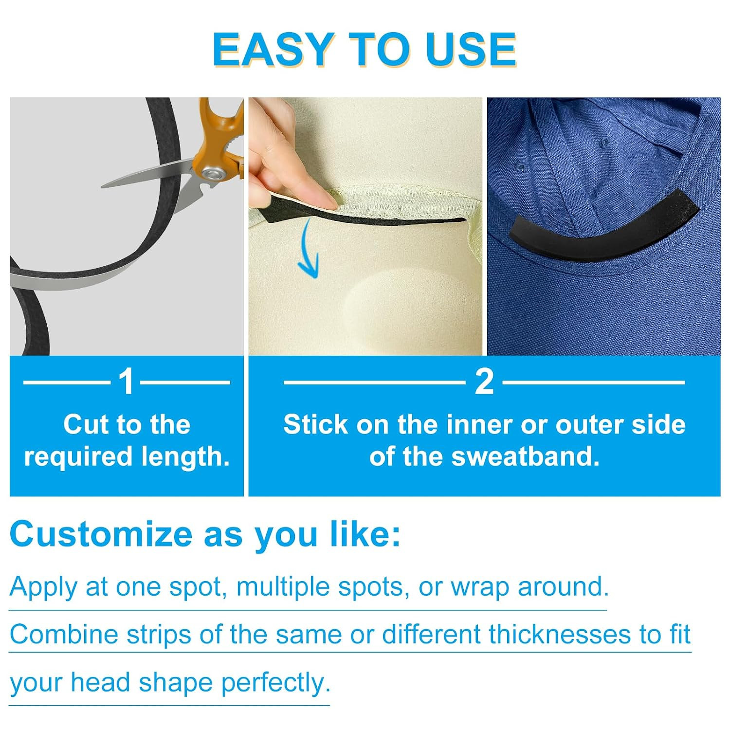 2 Pack Hat Size Reducer Tape Roll 80″, Hat Inserts to Make Fit Comfort, Fitted H