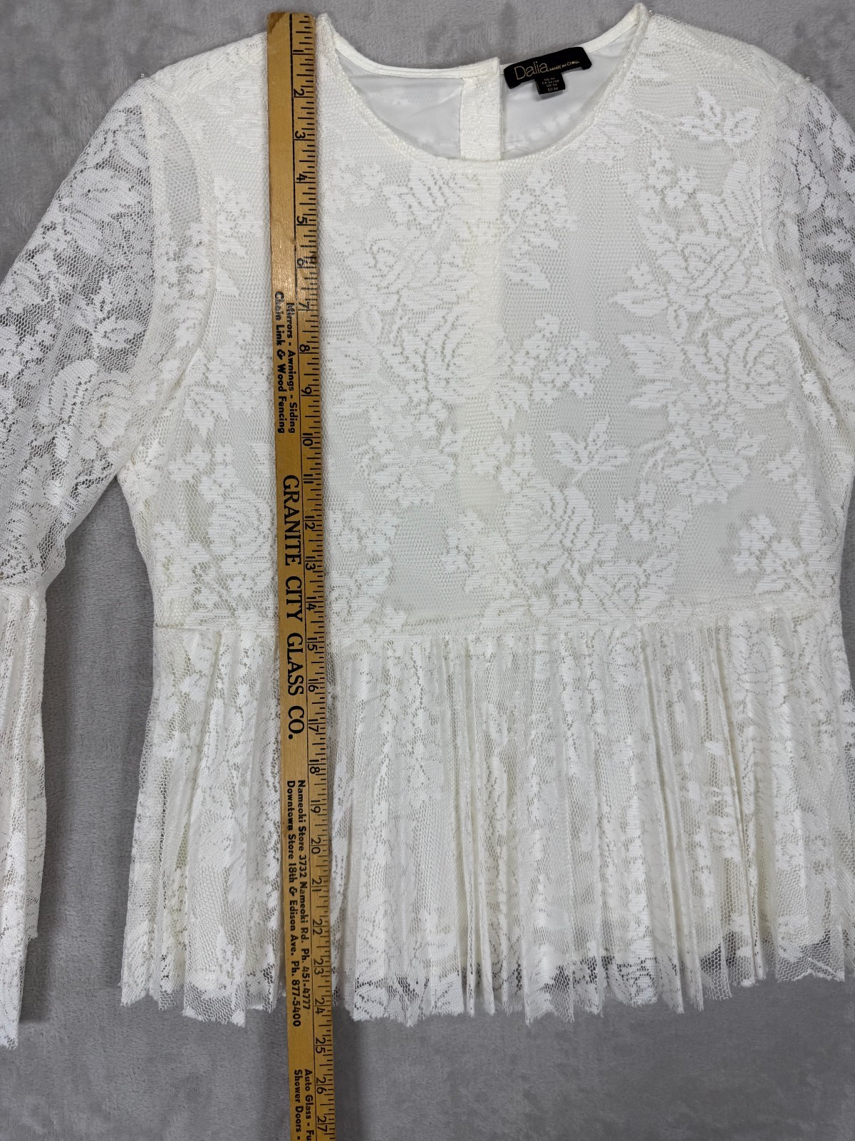 Dalia White Lace Bell Sleeve Peplum Top M Boho Cottagecore Festival Blouse