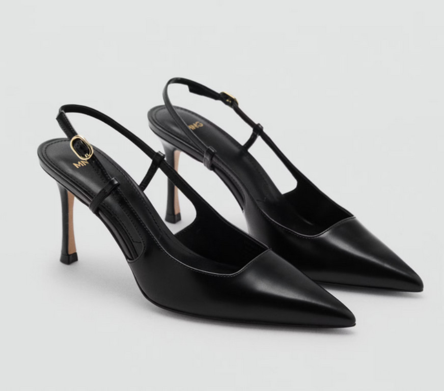 NEW MANGO MNG BLACK LEATHER POINTED TOE SLINGBACK HEELS SHOES 36 US 6