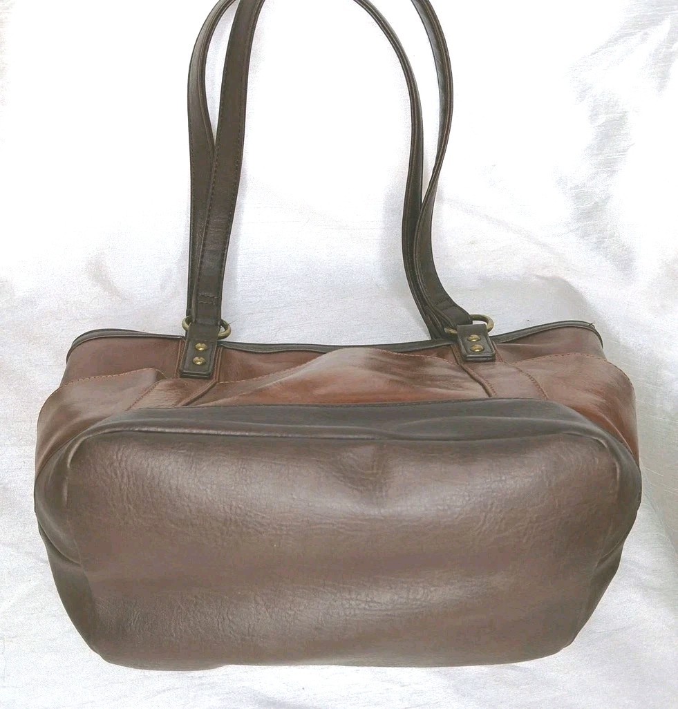 Stone & Co Megan Curved Genuine Leather Tote Hand Bag Purse Brown