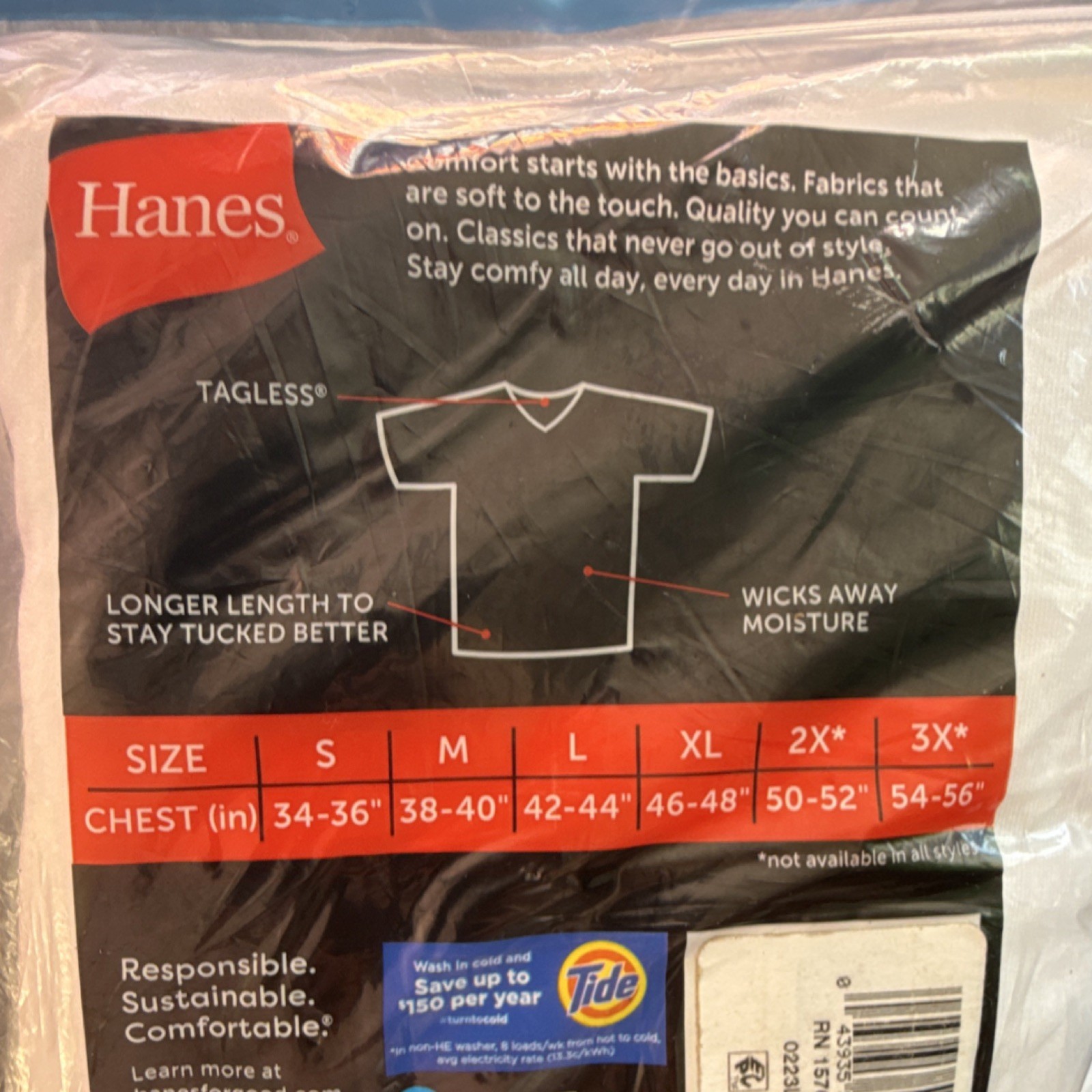 Hanes Tagless Men’s 6-Pack V-Neck Undershirts L White Breathable 777VP6