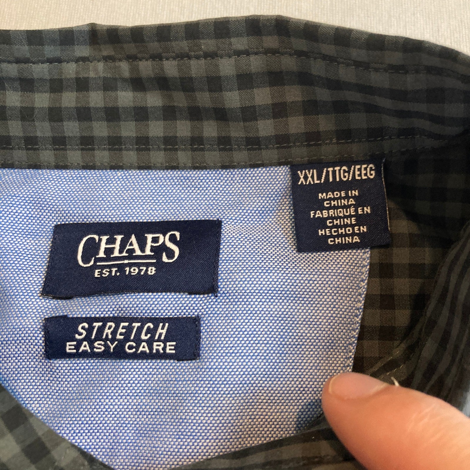 NEW Chaps Mens 2XL Graphite Gingham Stretch Easy Care Button Down Shirt NWT