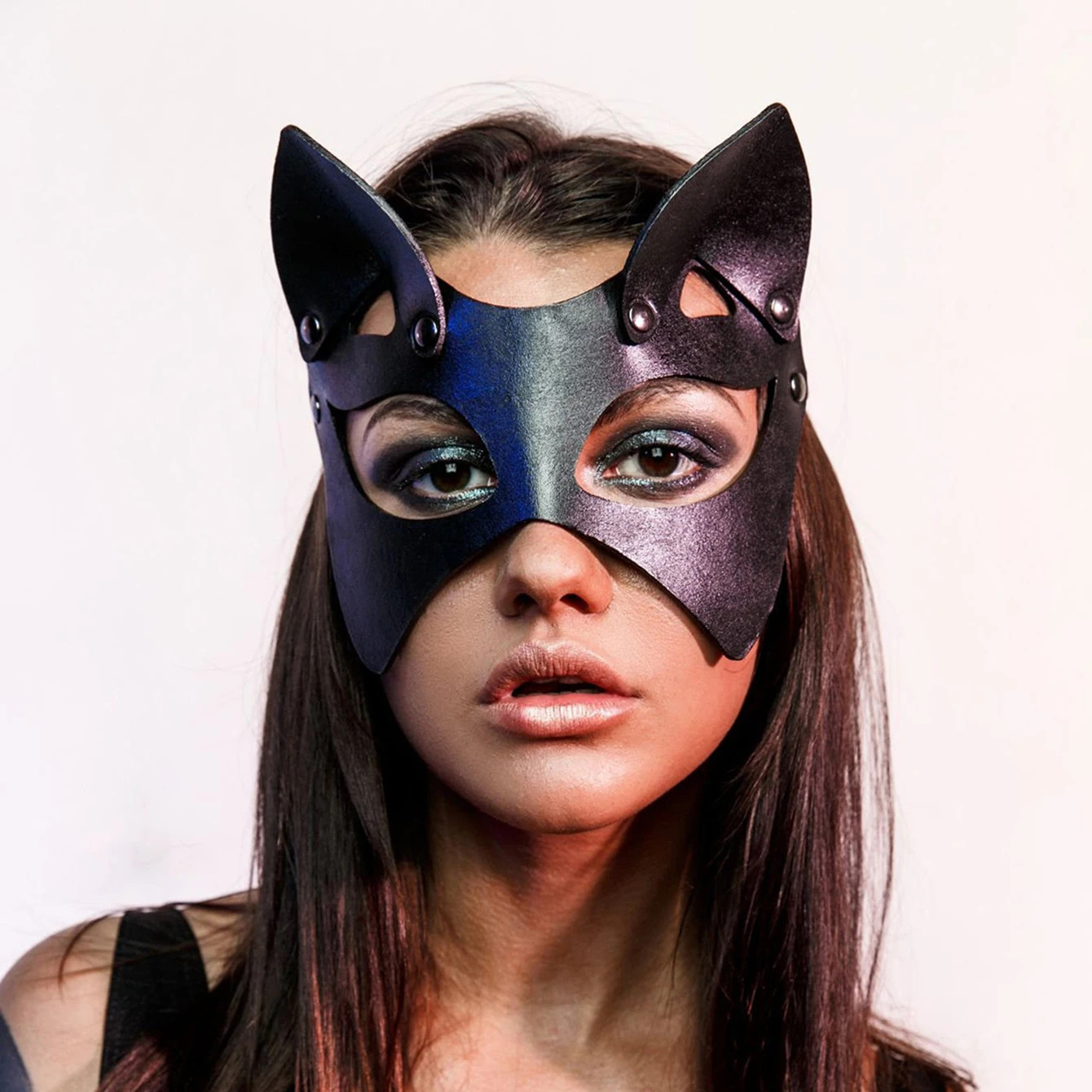 Black PU Leather Mask Sexy Eyes Fox Cosplay Face Women Men Adult Game Party