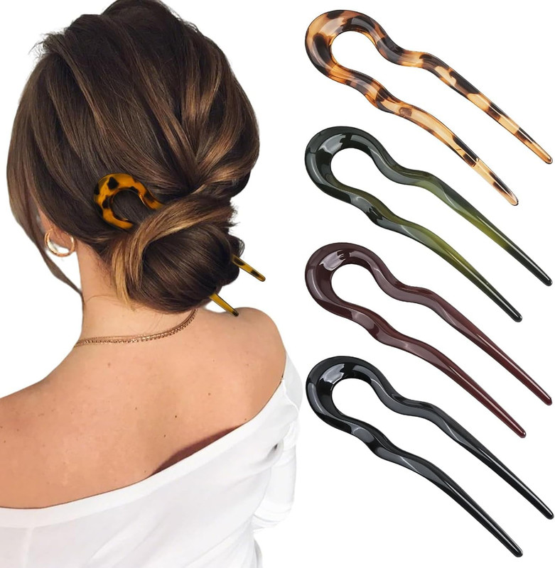 4 PCS French Twist Hair Pin for Women, U Shaped Elegant French Hair Pins for Wom