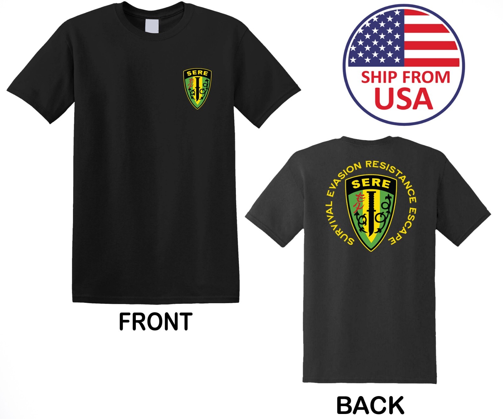 Survival Evasion Resistance Escape SERE School Men’s Black T-Shirt Size S to 3XL