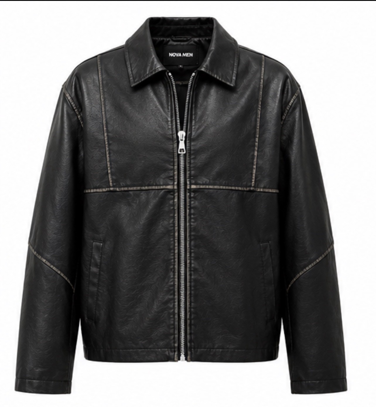 Nova Men XXL Faux Leather Jacket Black Oversized Y2K Streetwear Grunge Zip Front