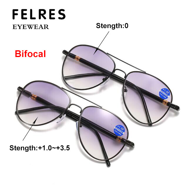 Metal Bifocal Anti-blue light Reading Glasses For Men Classic Outdoor Sunglasses