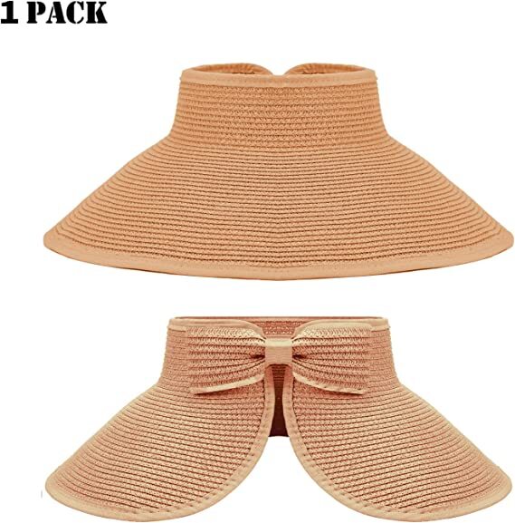Womens Summer Foldable Straw Sun Visor Hat Roll Up Wide Brim Topless Outdoor Cap