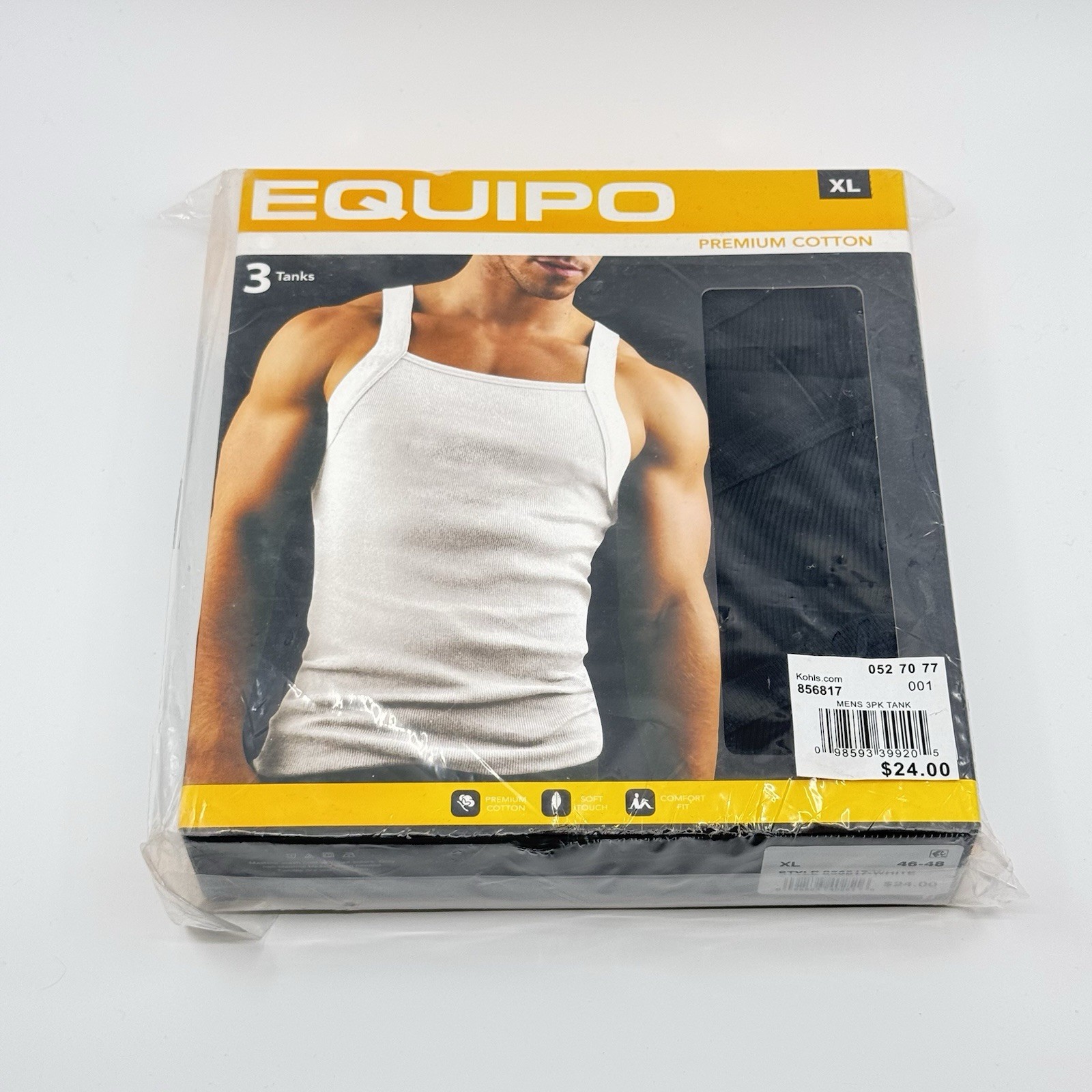 Equipo Men’s Black Tank Tops XL 3 Pack Premium Cotton NWT 46-48