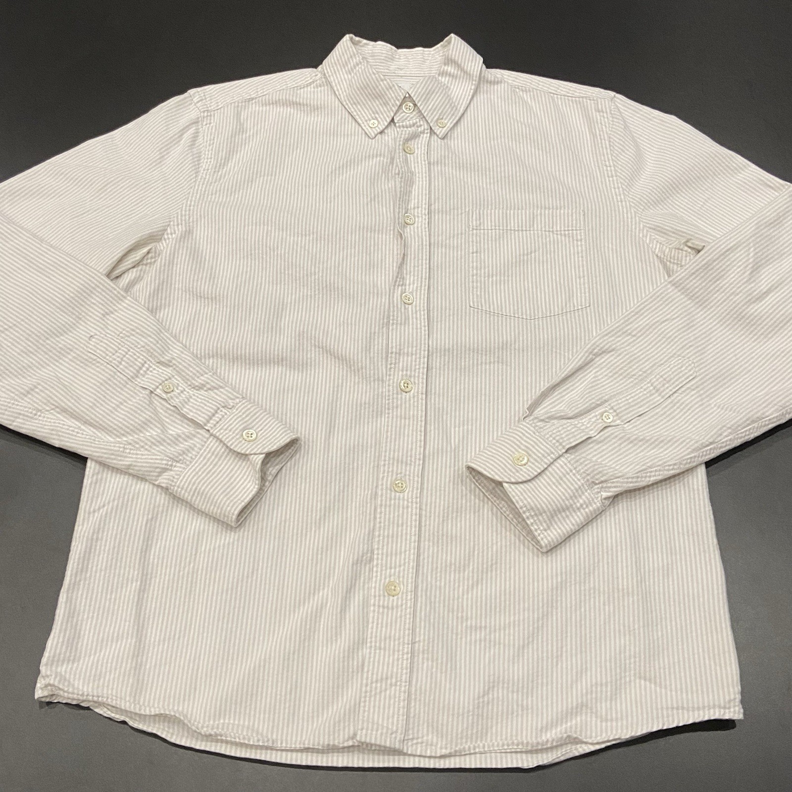 Asket Oxford Shirt Men’s Medium Reg Vertical Grey Stripe Pearl Button Preppy