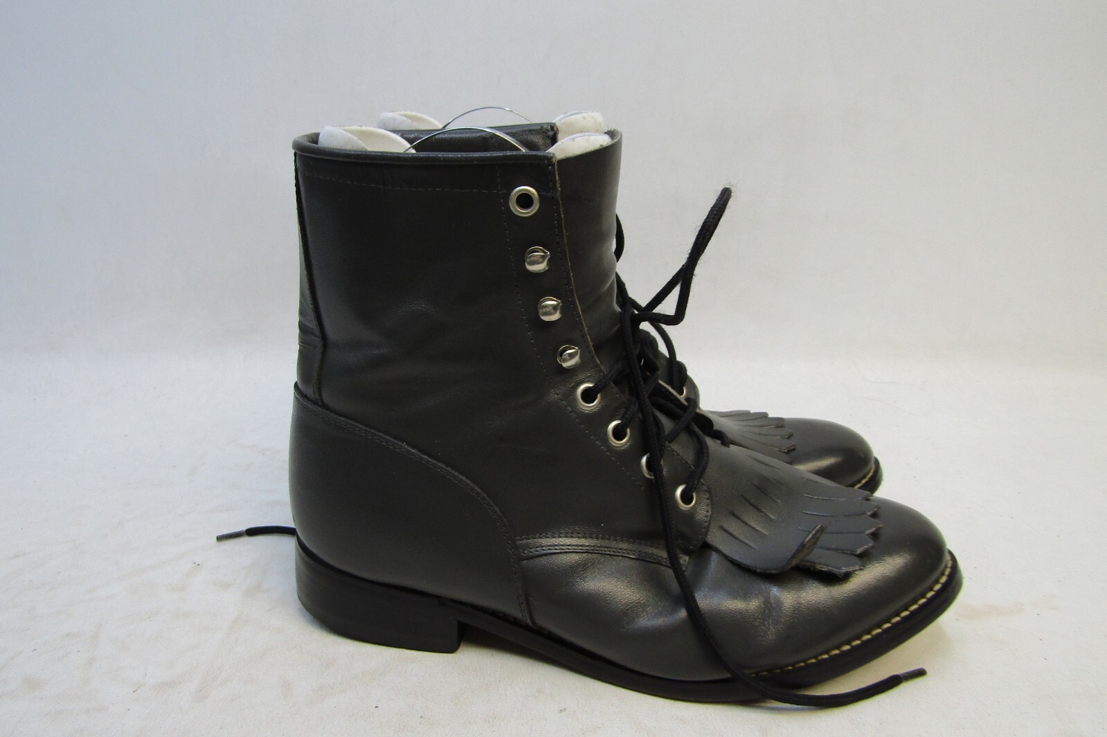 JUSTIN Mens Size 6 D Gray Leather Lace up Kilt Roper Western Cowboy Boots
