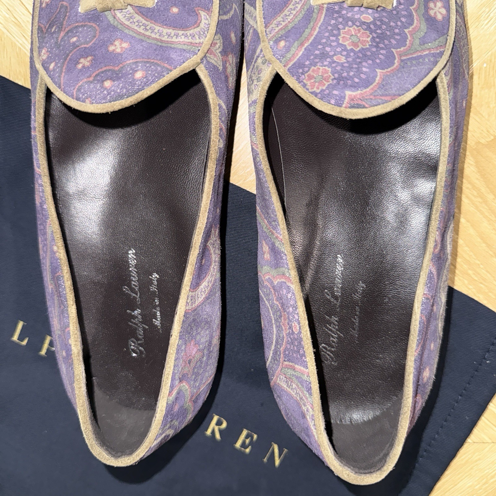 Ralph Lauren Purple Label Paisley Tassel Suede Leather Shoe Rare Polo Italy 11