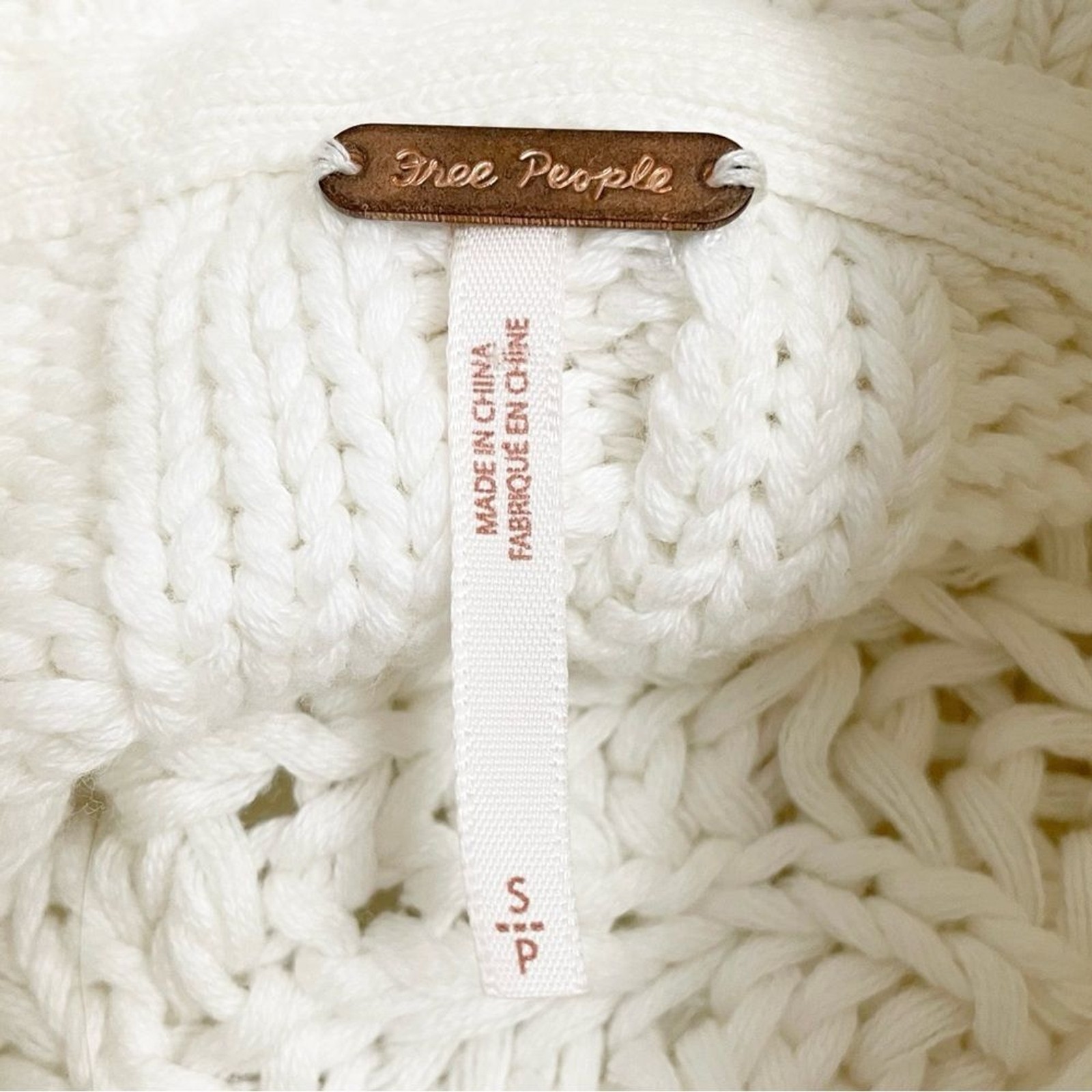 Free People Sweetheart Sweater Ivory Chunky Knit Mockneck Pullover Size Small