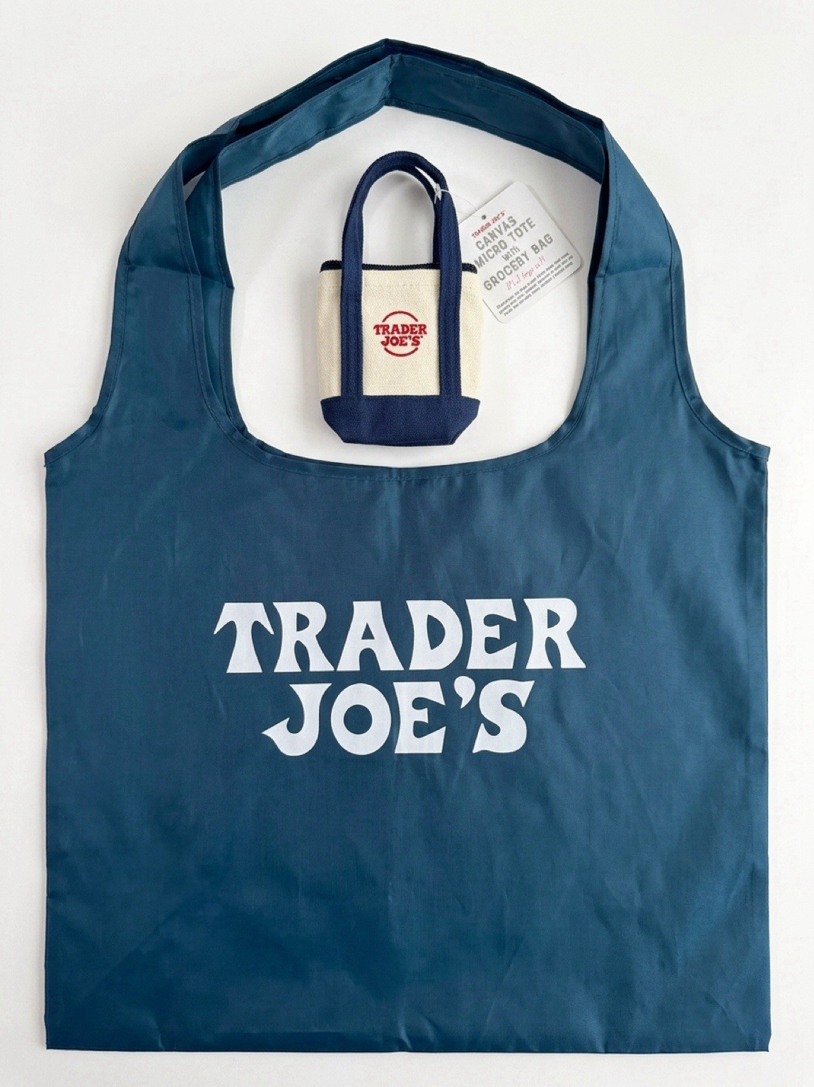 Trader Joe’s 3PCS MICRO TOTE CANVASS BAG 🌸NAVY BLUE 💐RED🌻GREEN NEW