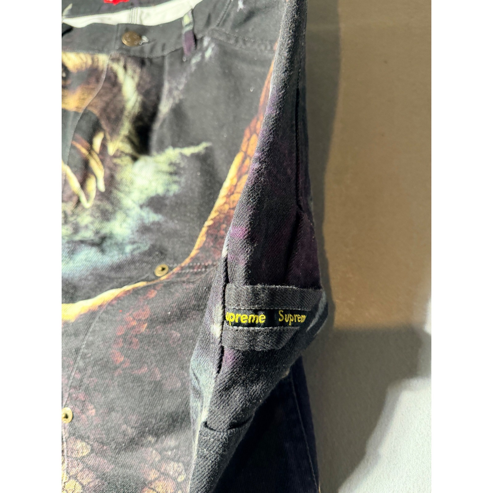 2021 Supreme Eagle Double Knee Painter Pants Mens 32 Black All Over Print